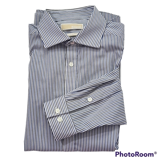 MICHAEL Kors Slim Fit Men Stripes Button Down Dress Shirts - Picture 1 of 9